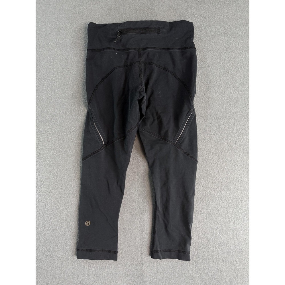 Lululemon Leggings Womens‎ 2 Black Capri Reflective Running Zip Pocket Athletic